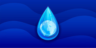 深蓝色波纹背景水滴地球节能节水节约用水展板背景
